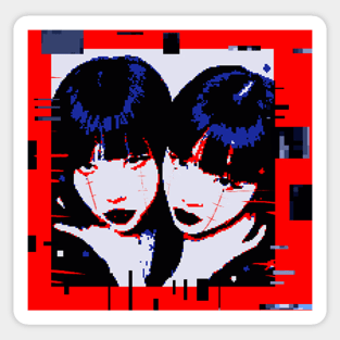 3D Effect Glitch Pixel Art Cybergoth Banged Twins Choke Sticker